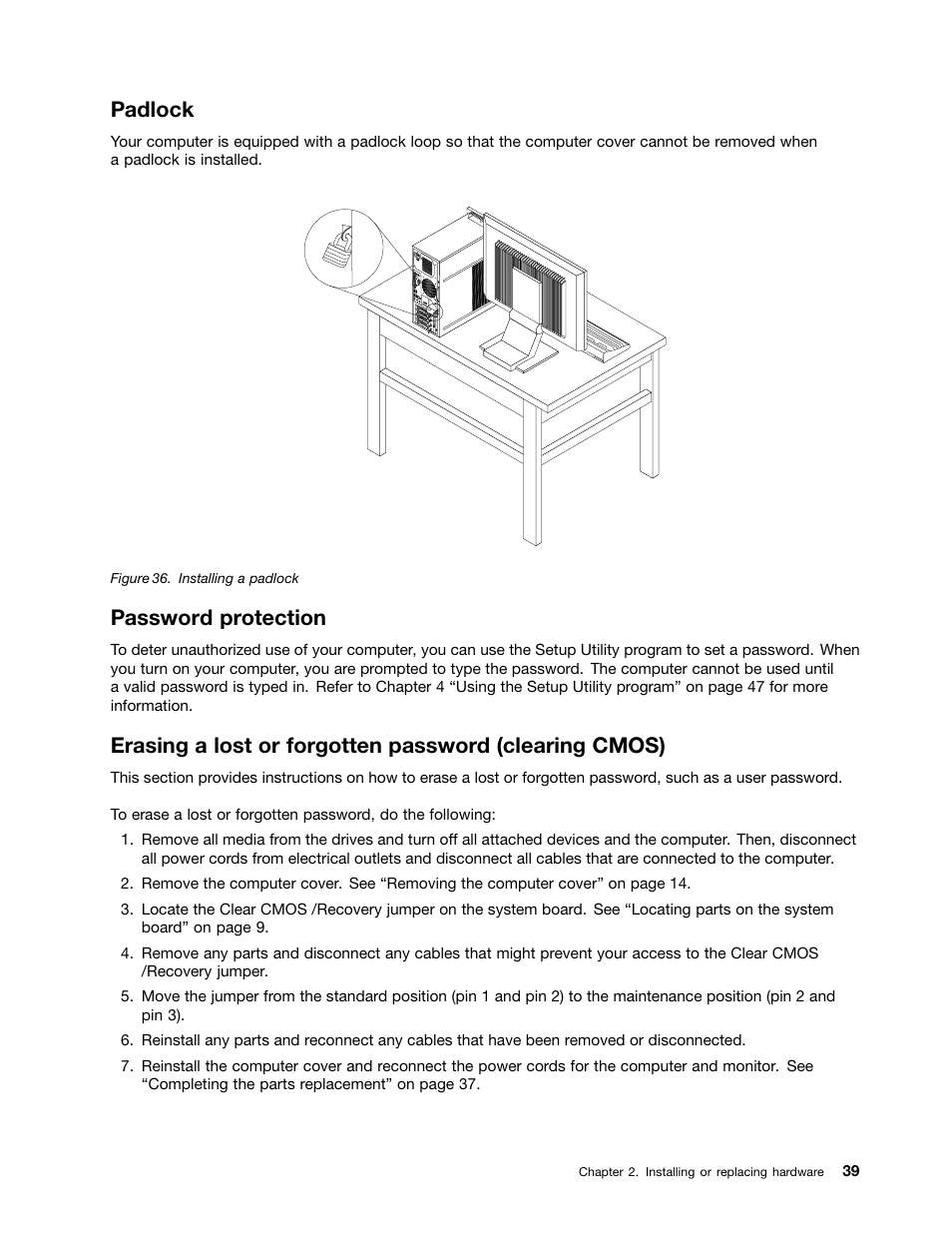 Padlock, Password protection | Lenovo 4162 User Manual | Page 47 / 78