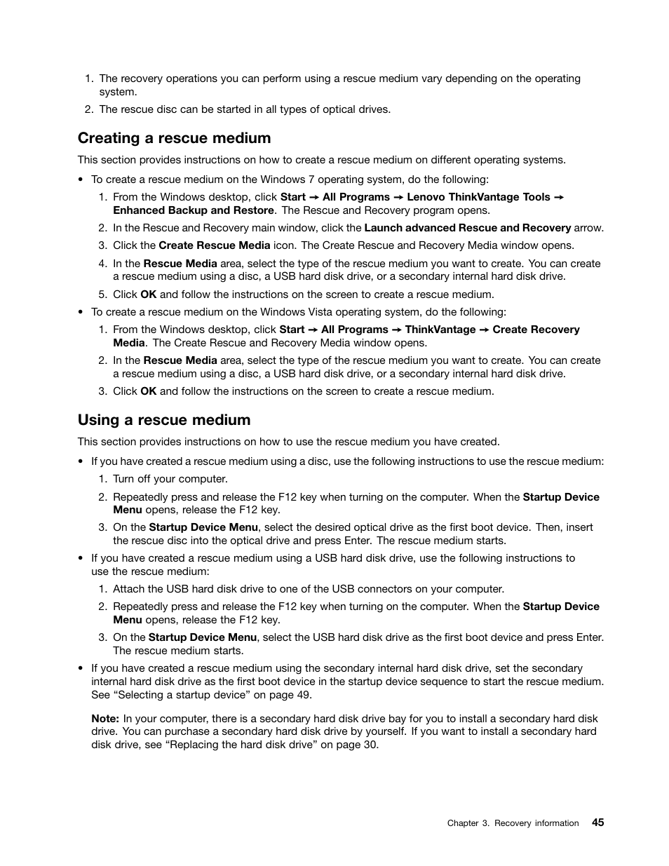 Creating a rescue medium, Using a rescue medium | Lenovo 4162 User Manual | Page 53 / 78