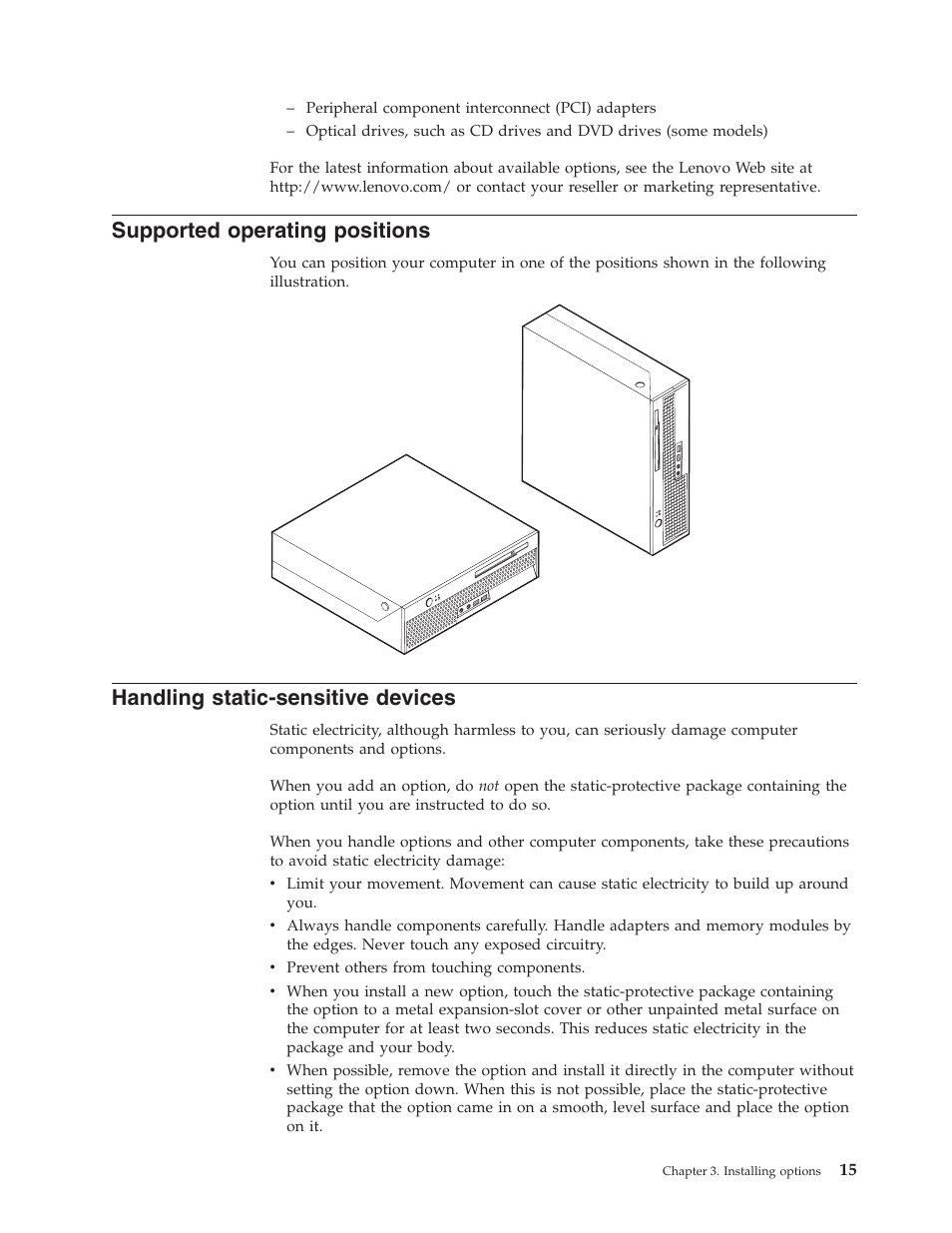 Supported operating positions, Handling static-sensitive devices, Supported | Operating, Positions, Handling, Static-sensitive, Devices | Lenovo 8795 User Manual | Page 31 / 86