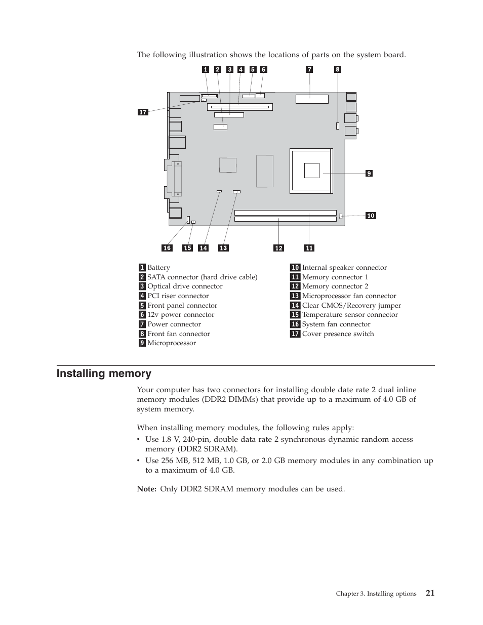 Installing memory, Installing, Memory | Lenovo 8795 User Manual | Page 37 / 86