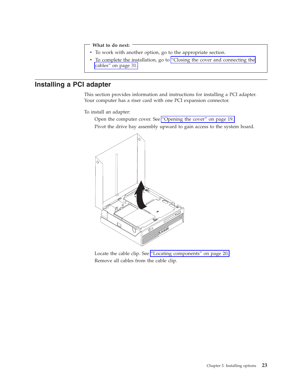 Installing a pci adapter, Installing, Adapter | Lenovo 8795 User Manual | Page 39 / 86