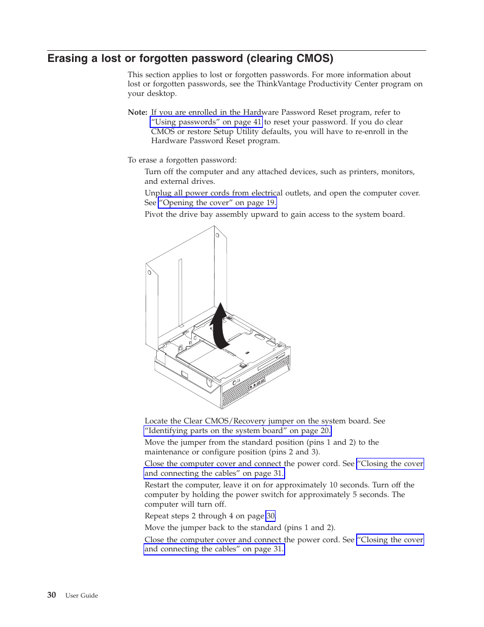 Erasing, Lost, Forgotten | Password, Clearing, Cmos) | Lenovo 8795 User Manual | Page 46 / 86