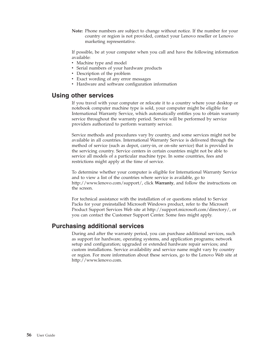 Using other services, Purchasing additional services, Using | Other, Services, Purchasing, Additional | Lenovo 8795 User Manual | Page 72 / 86