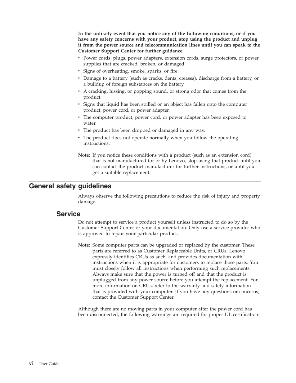 General safety guidelines, Service, General | Safety, Guidelines | Lenovo 8795 User Manual | Page 8 / 86