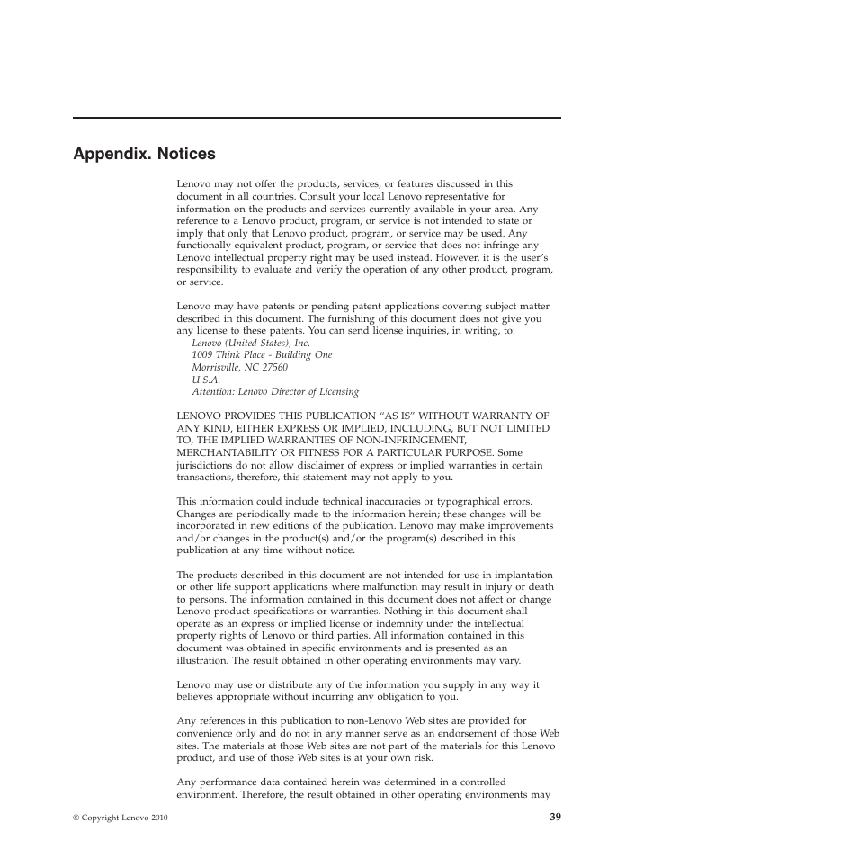 Appendix. notices | Lenovo 401 User Manual | Page 47 / 52