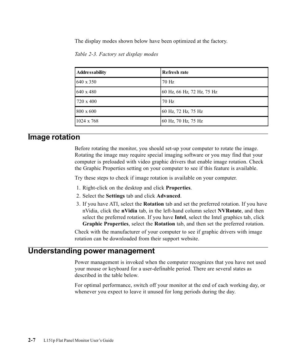 Image rotation, Understanding power management | Lenovo ThinkVision 9205-HG2 User Manual | Page 18 / 35