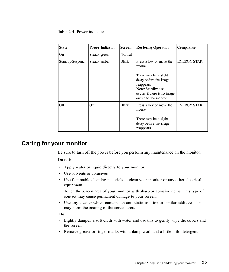 Caring for your monitor | Lenovo ThinkVision 9205-HG2 User Manual | Page 19 / 35