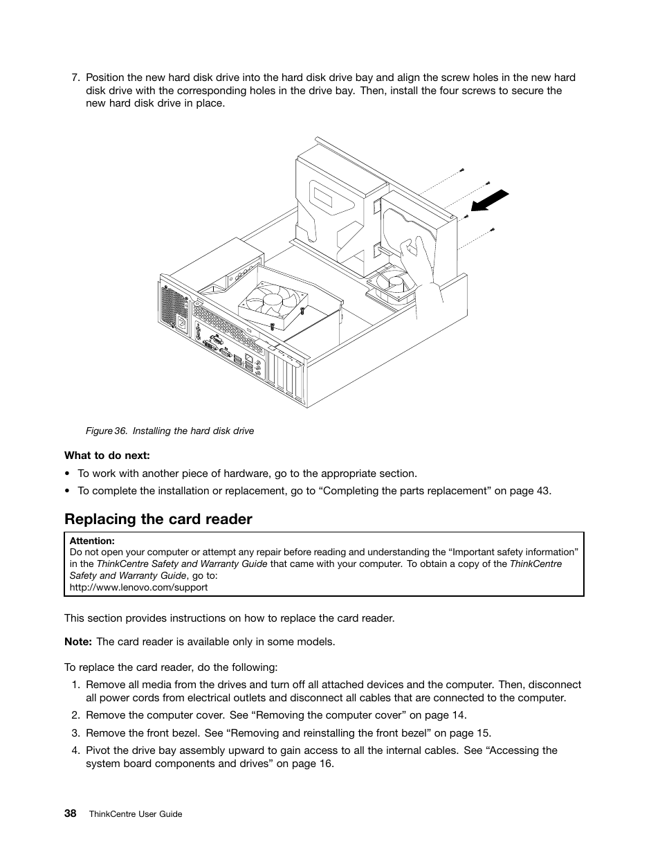 Replacing the card reader | Lenovo 154 User Manual | Page 46 / 86