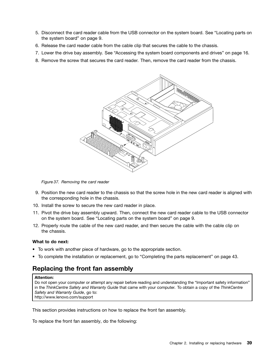 Replacing the front fan assembly | Lenovo 154 User Manual | Page 47 / 86