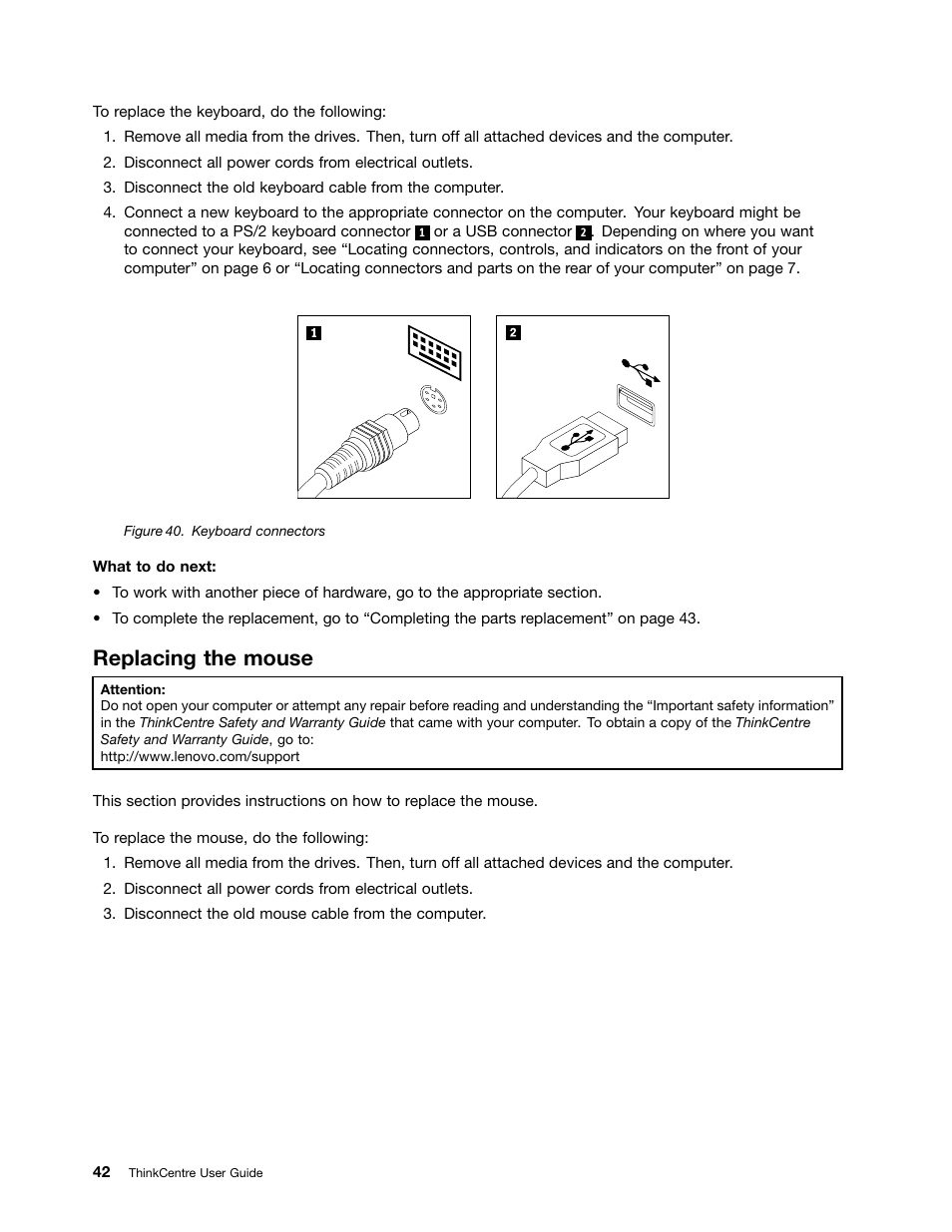 Replacing the mouse | Lenovo 154 User Manual | Page 50 / 86