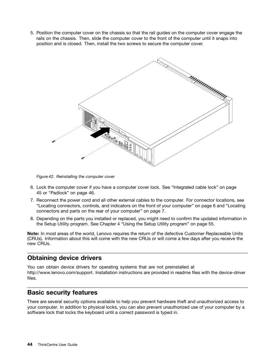 Obtaining device drivers, Basic security features | Lenovo 154 User Manual | Page 52 / 86