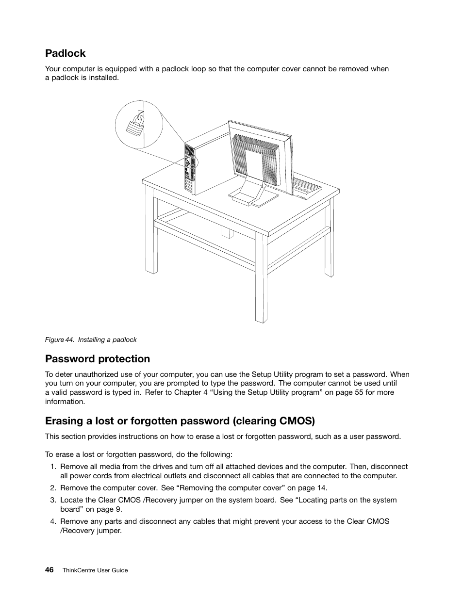 Padlock, Password protection | Lenovo 154 User Manual | Page 54 / 86