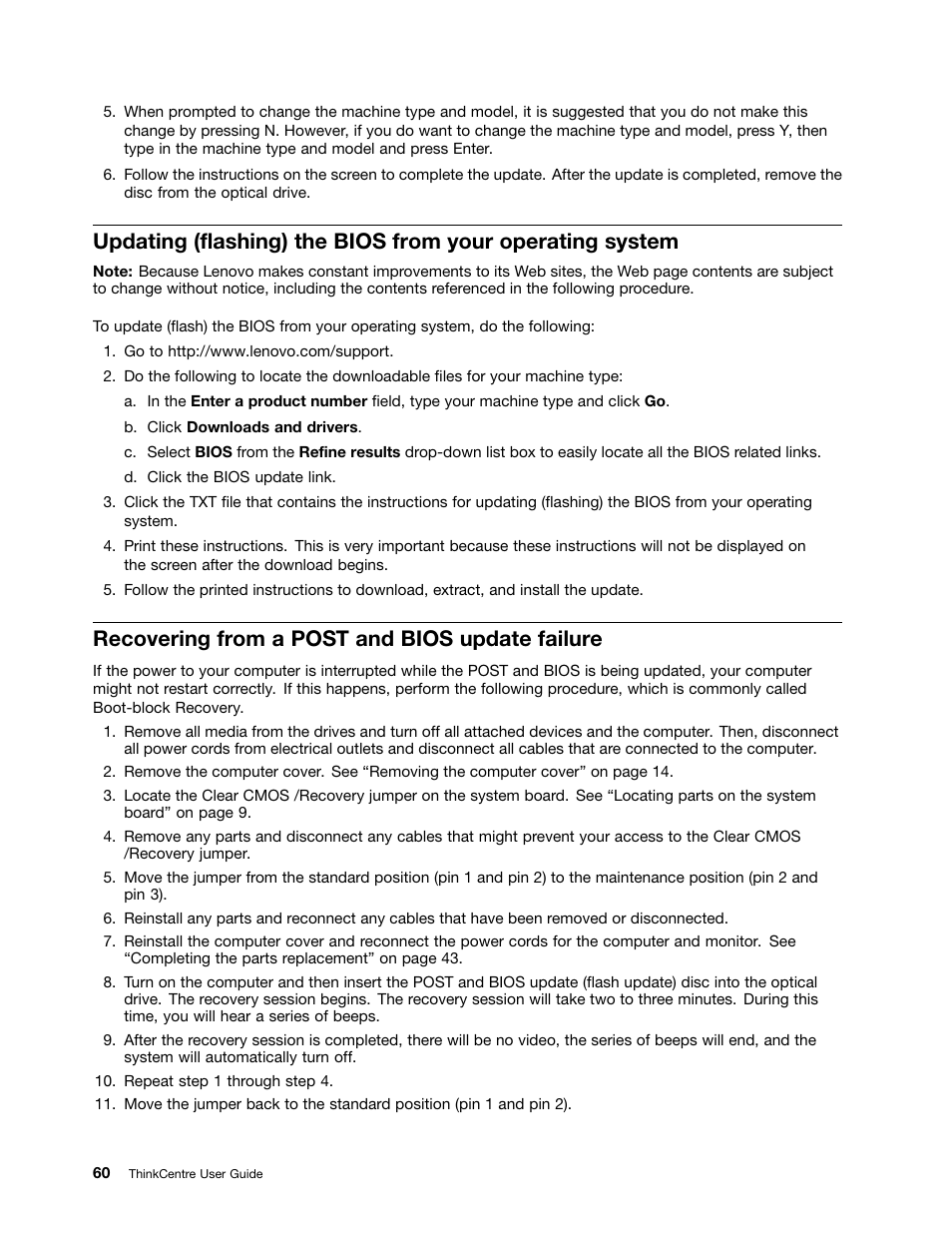 Recovering from a post and bios update failure | Lenovo 154 User Manual | Page 68 / 86