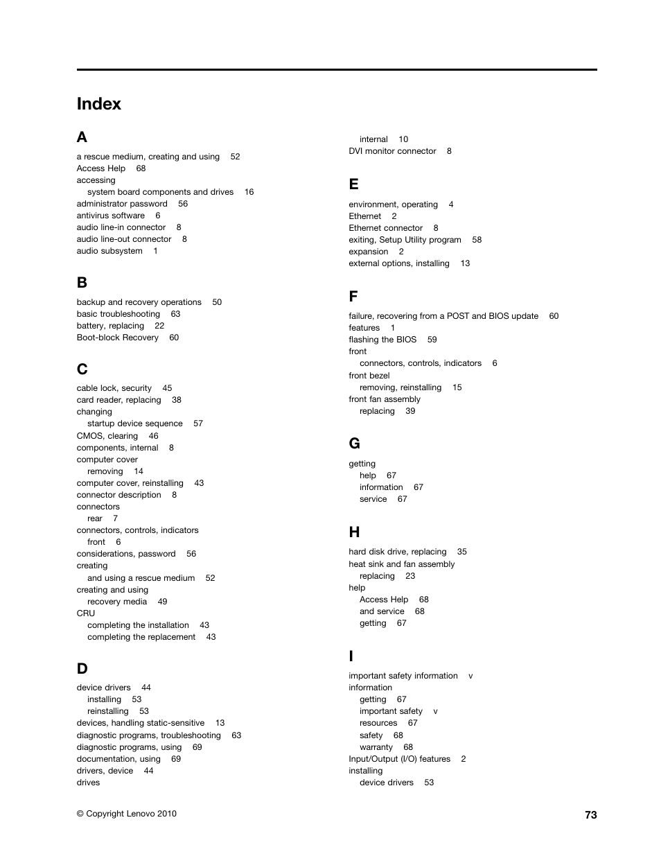 Index | Lenovo 154 User Manual | Page 81 / 86