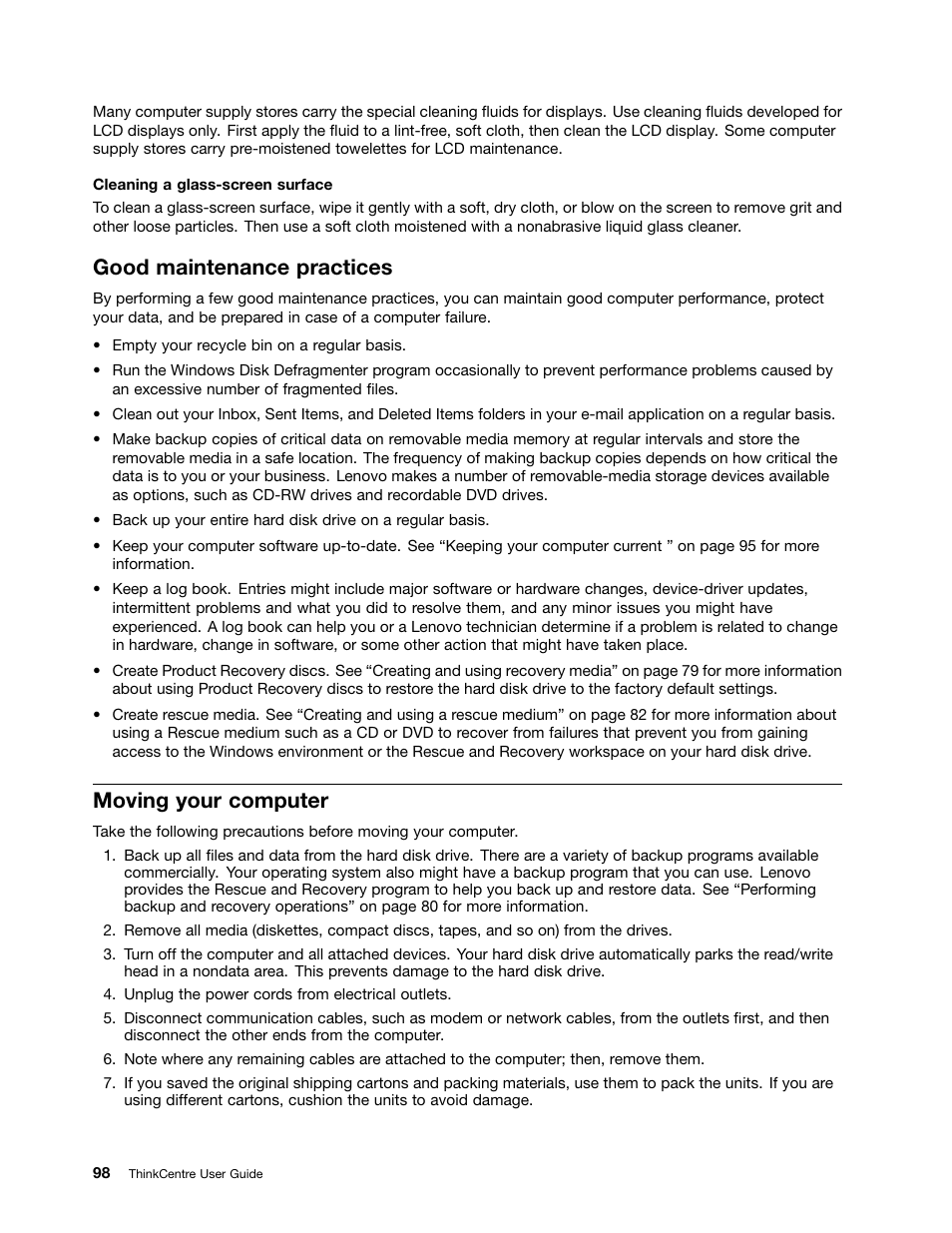 Good maintenance practices, Moving your computer | Lenovo 3273 User Manual | Page 112 / 154