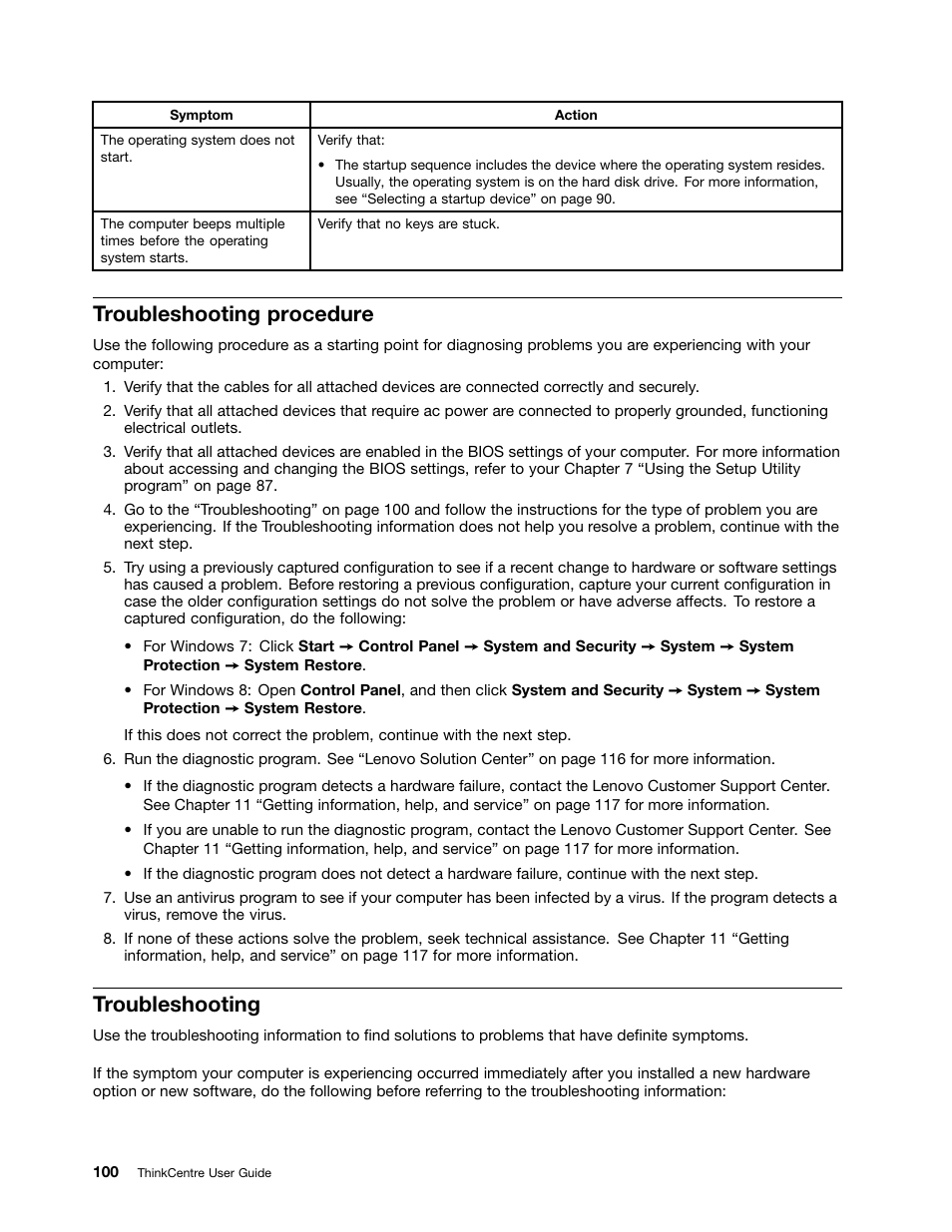 Troubleshooting procedure, Troubleshooting | Lenovo 3273 User Manual | Page 114 / 154