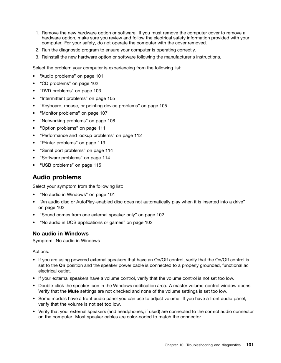 Audio problems | Lenovo 3273 User Manual | Page 115 / 154