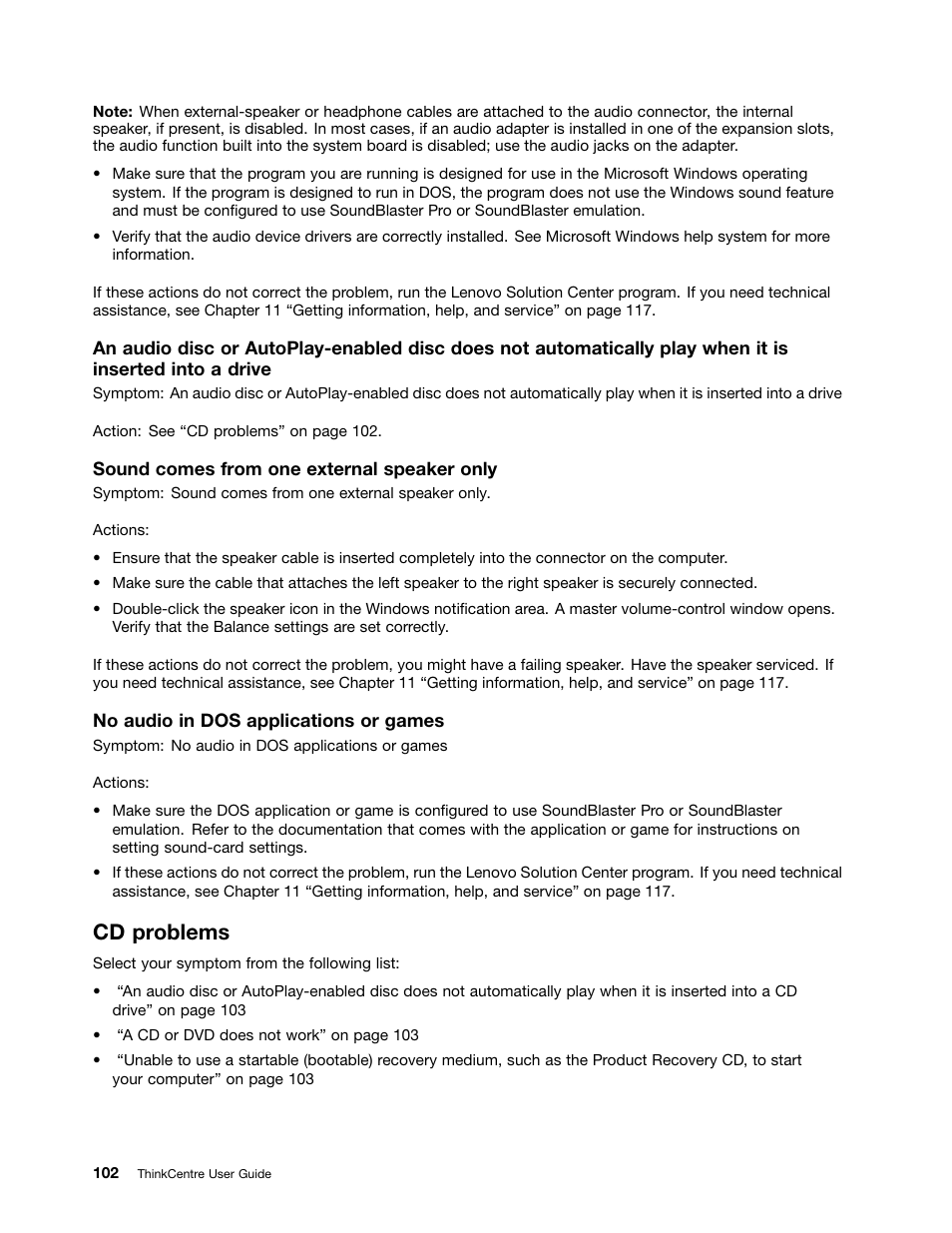 Cd problems | Lenovo 3273 User Manual | Page 116 / 154