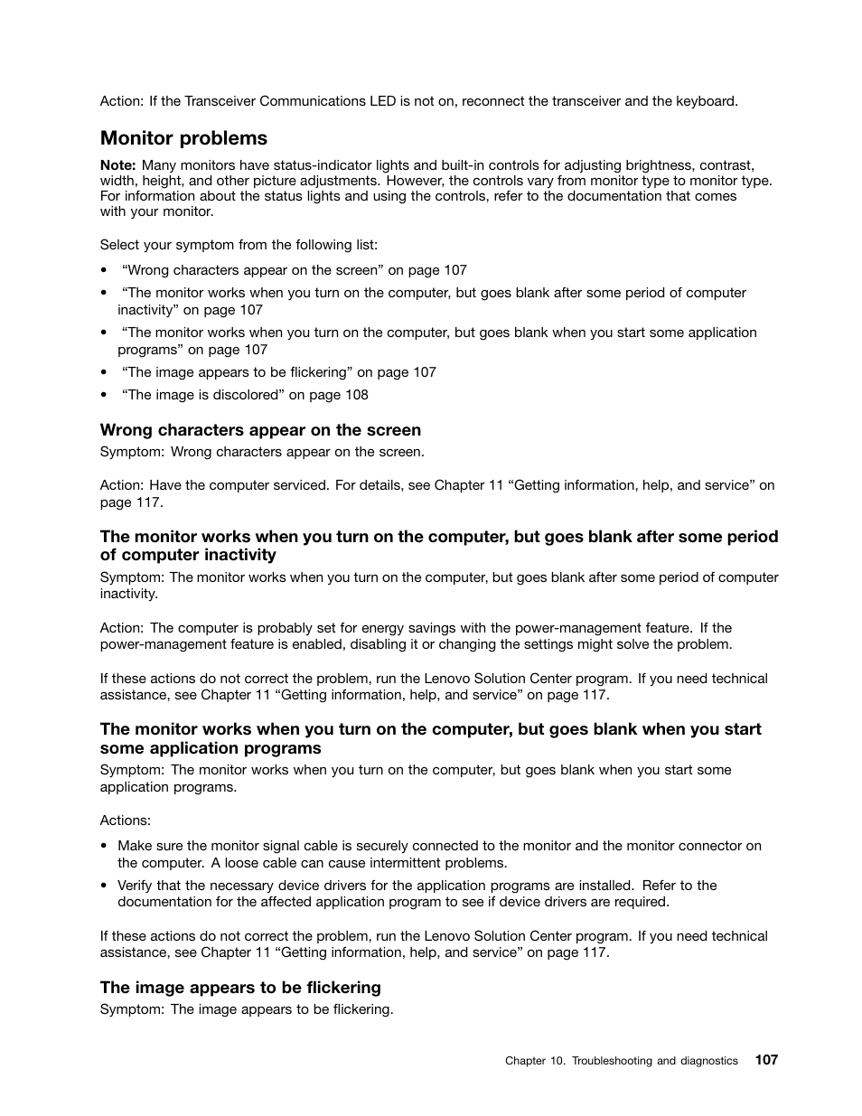 Monitor problems | Lenovo 3273 User Manual | Page 121 / 154