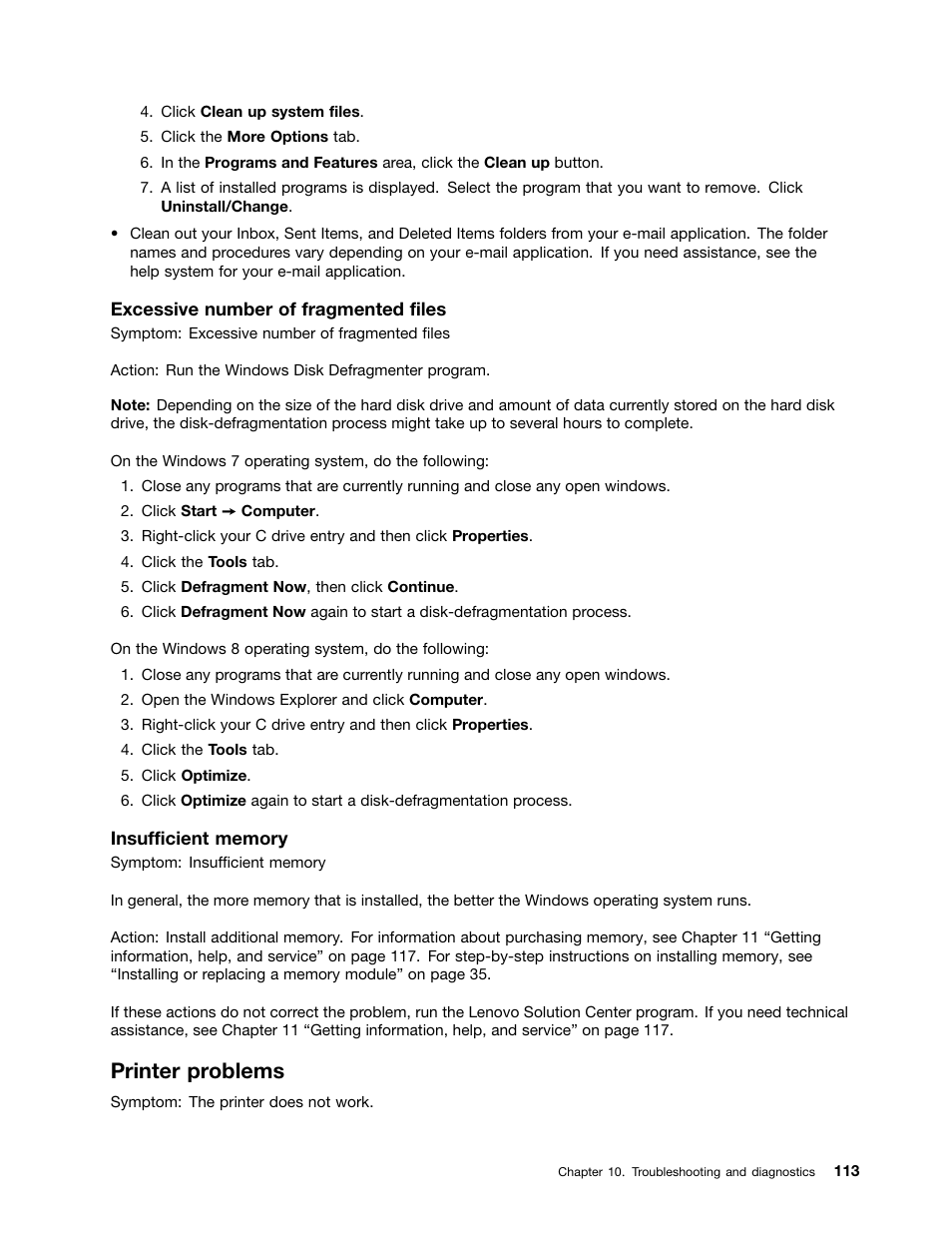 Printer problems | Lenovo 3273 User Manual | Page 127 / 154