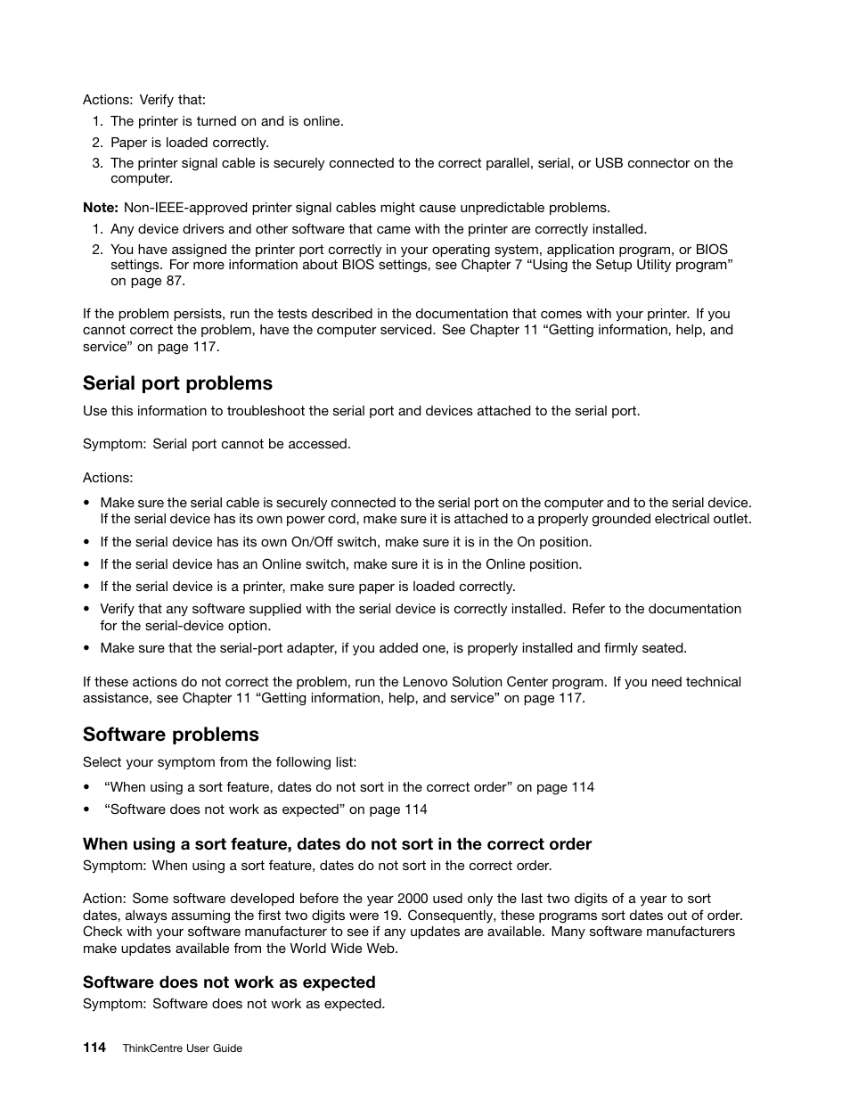 Serial port problems, Software problems | Lenovo 3273 User Manual | Page 128 / 154