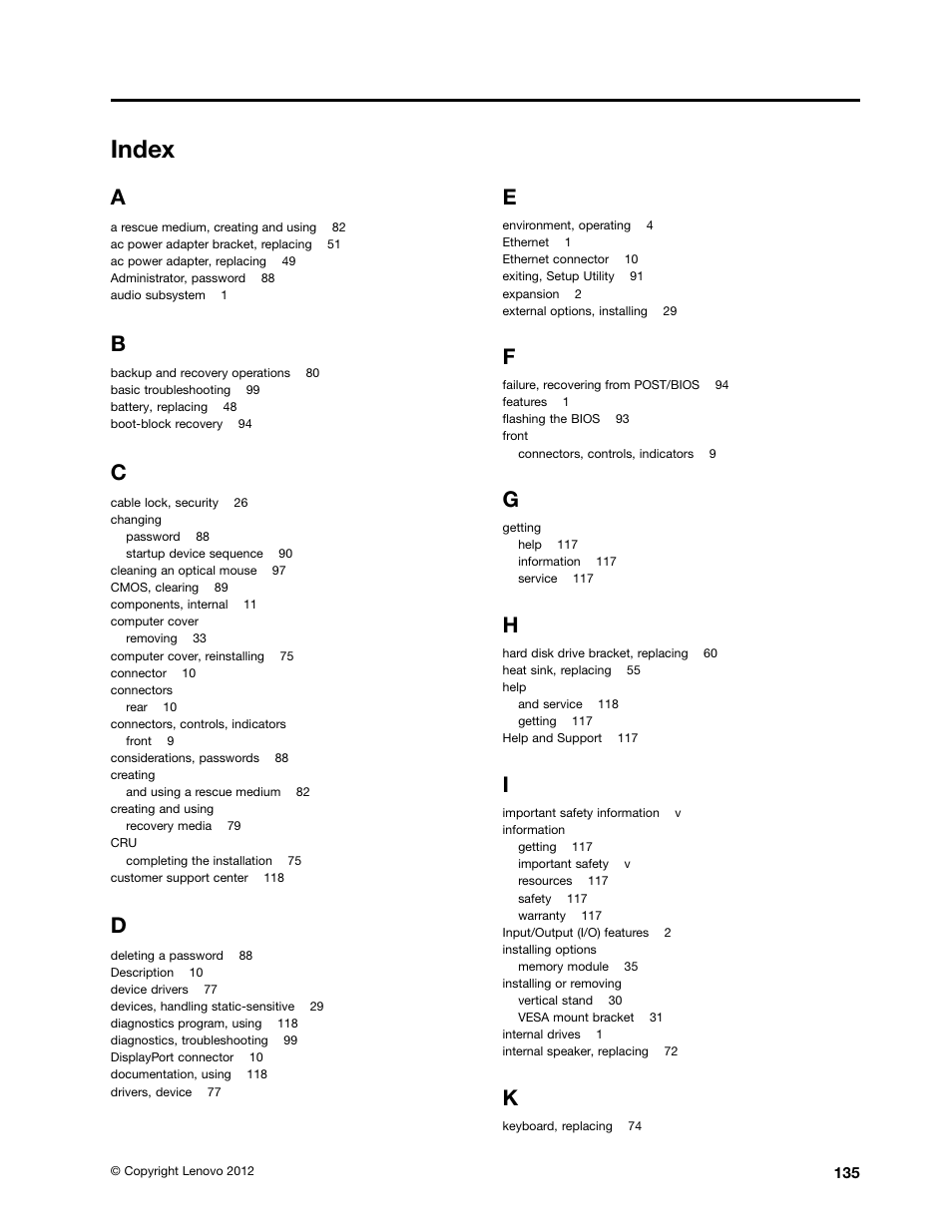 Index | Lenovo 3273 User Manual | Page 149 / 154