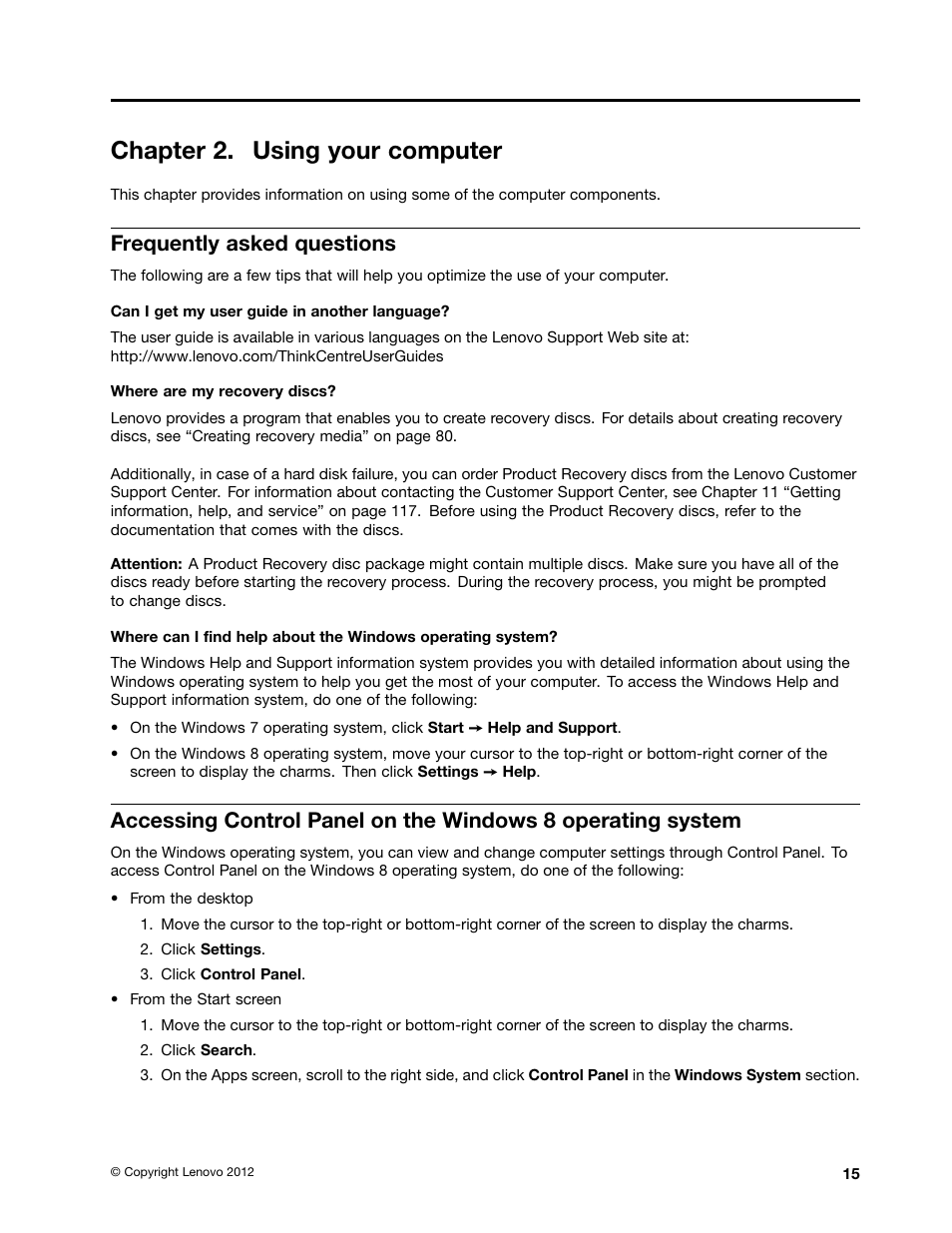 Chapter 2. using your computer, Frequently asked questions | Lenovo 3273 User Manual | Page 29 / 154