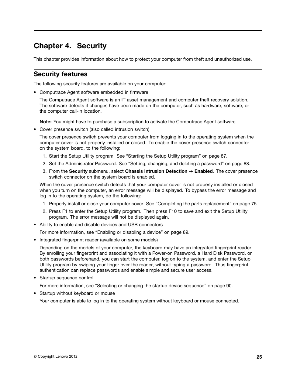 Chapter 4. security, Security features | Lenovo 3273 User Manual | Page 39 / 154