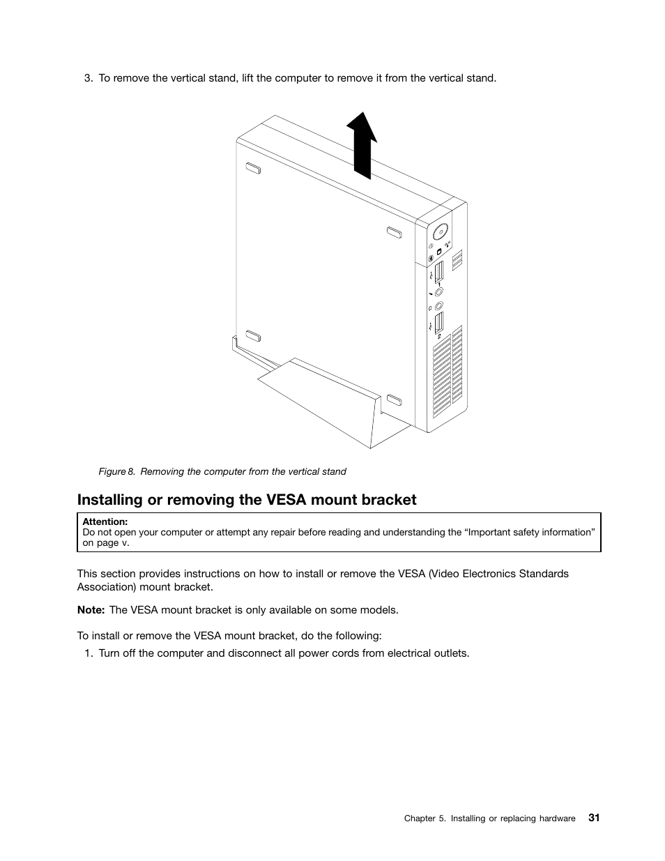 Installing or removing the vesa mount bracket | Lenovo 3273 User Manual | Page 45 / 154