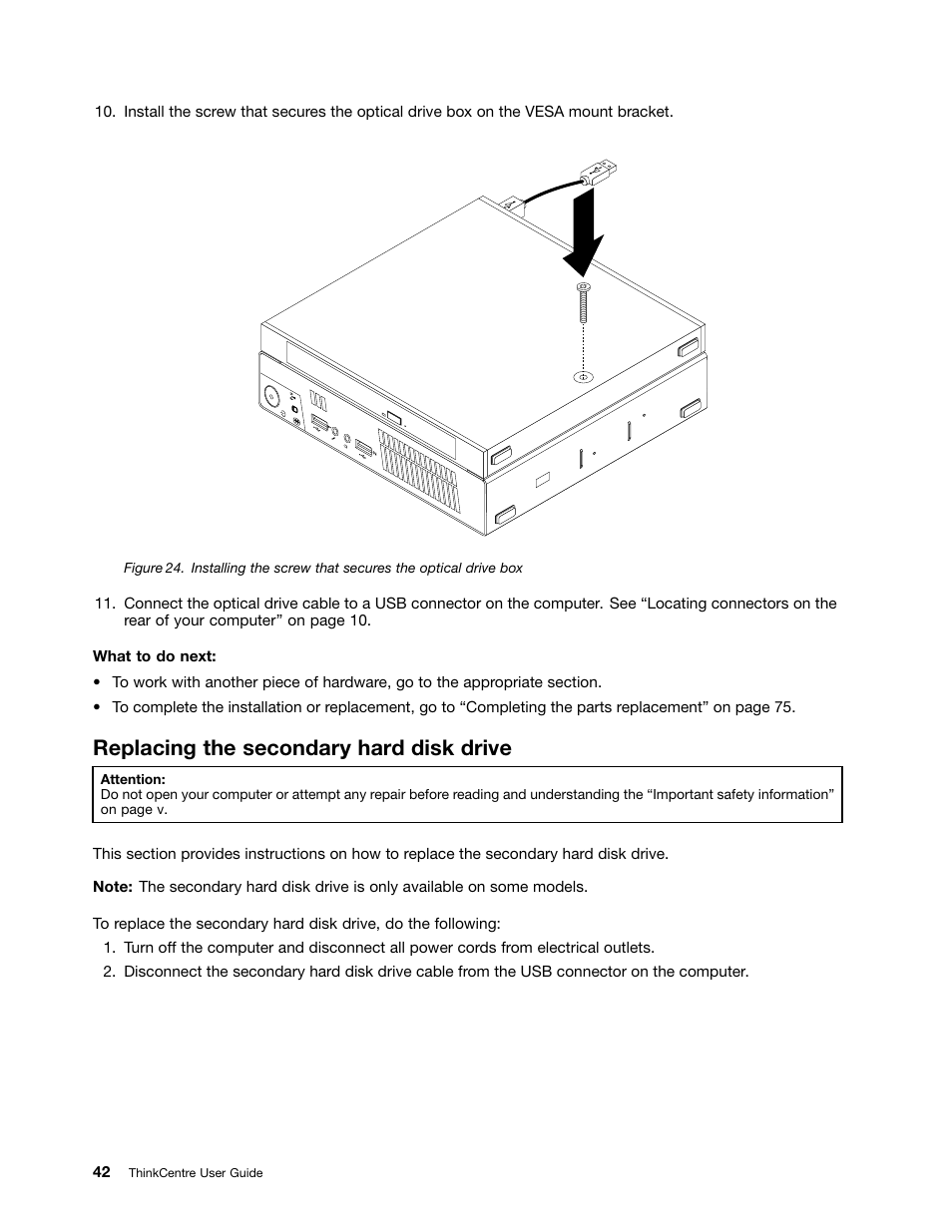 Replacing the secondary hard disk drive | Lenovo 3273 User Manual | Page 56 / 154