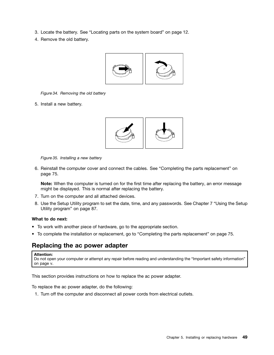 Replacing the ac power adapter | Lenovo 3273 User Manual | Page 63 / 154