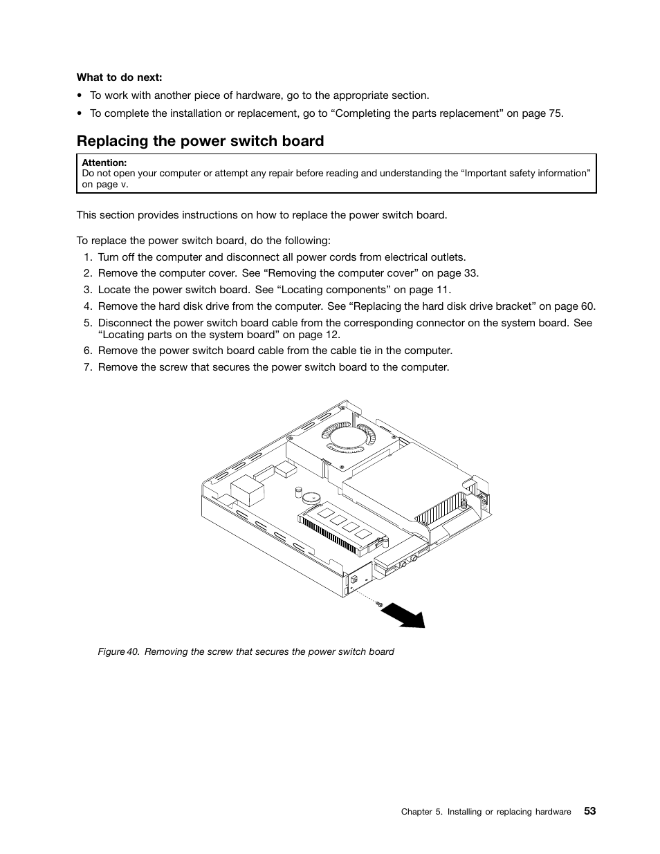 Replacing the power switch board | Lenovo 3273 User Manual | Page 67 / 154