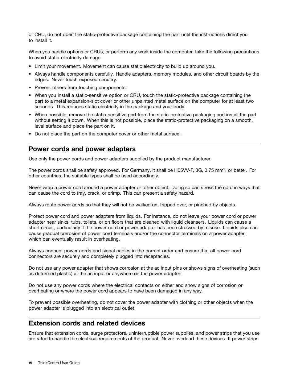 Power cords and power adapters, Extension cords and related devices | Lenovo 3273 User Manual | Page 8 / 154