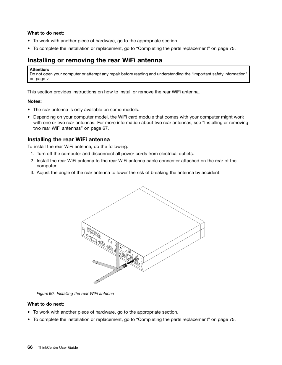 Installing or removing the rear wifi antenna | Lenovo 3273 User Manual | Page 80 / 154