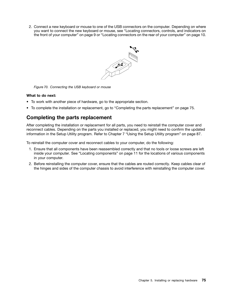 Completing the parts replacement, Completing the parts replacement” on | Lenovo 3273 User Manual | Page 89 / 154