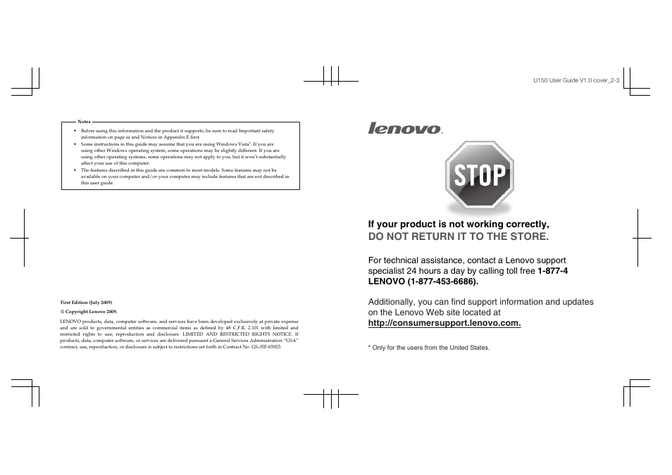 Do not return it to the store, If your product is not working correctly | Lenovo IdeaPad Y460 User Manual | Page 143 / 144