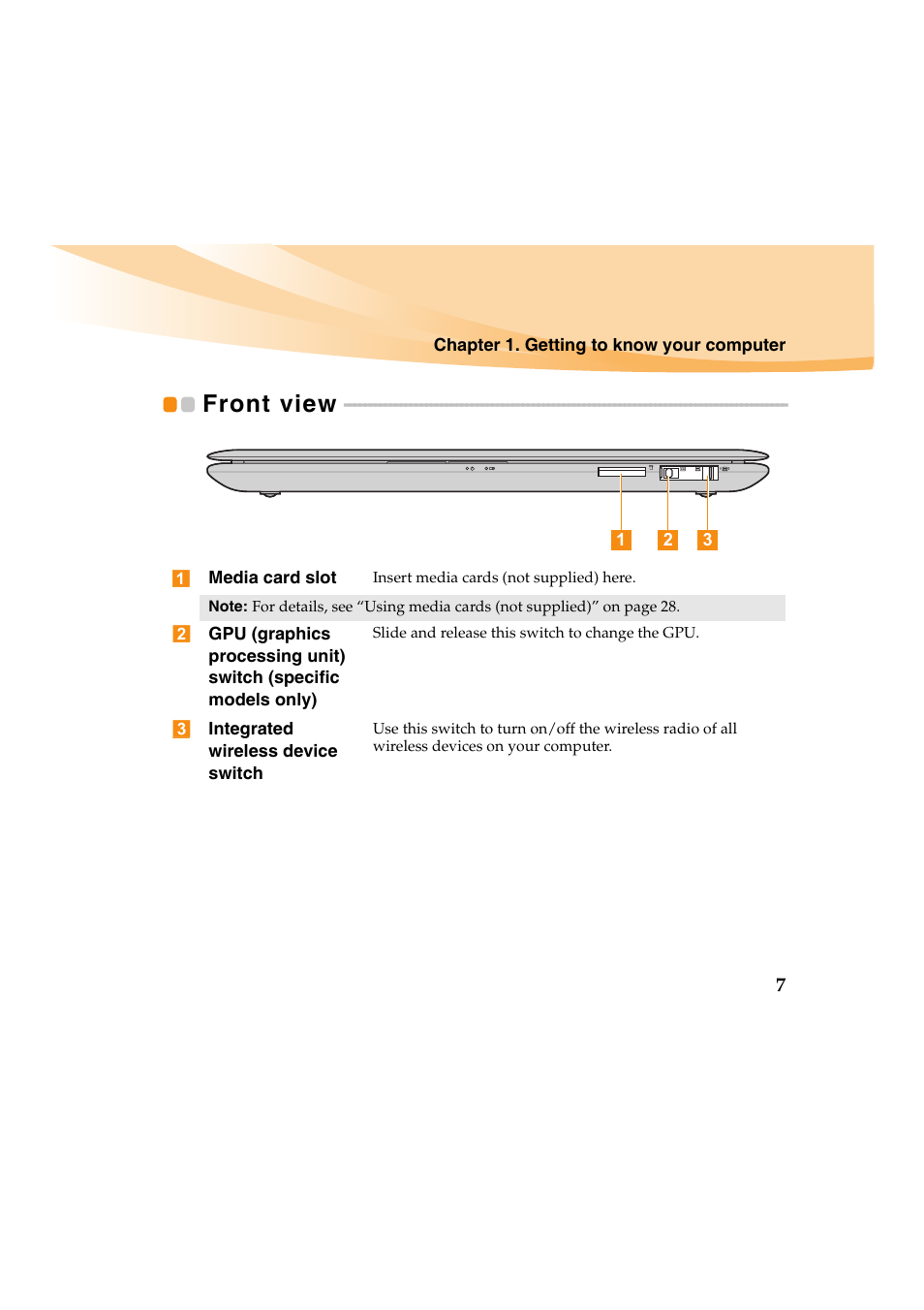 Front view | Lenovo IdeaPad Y460 User Manual | Page 21 / 144