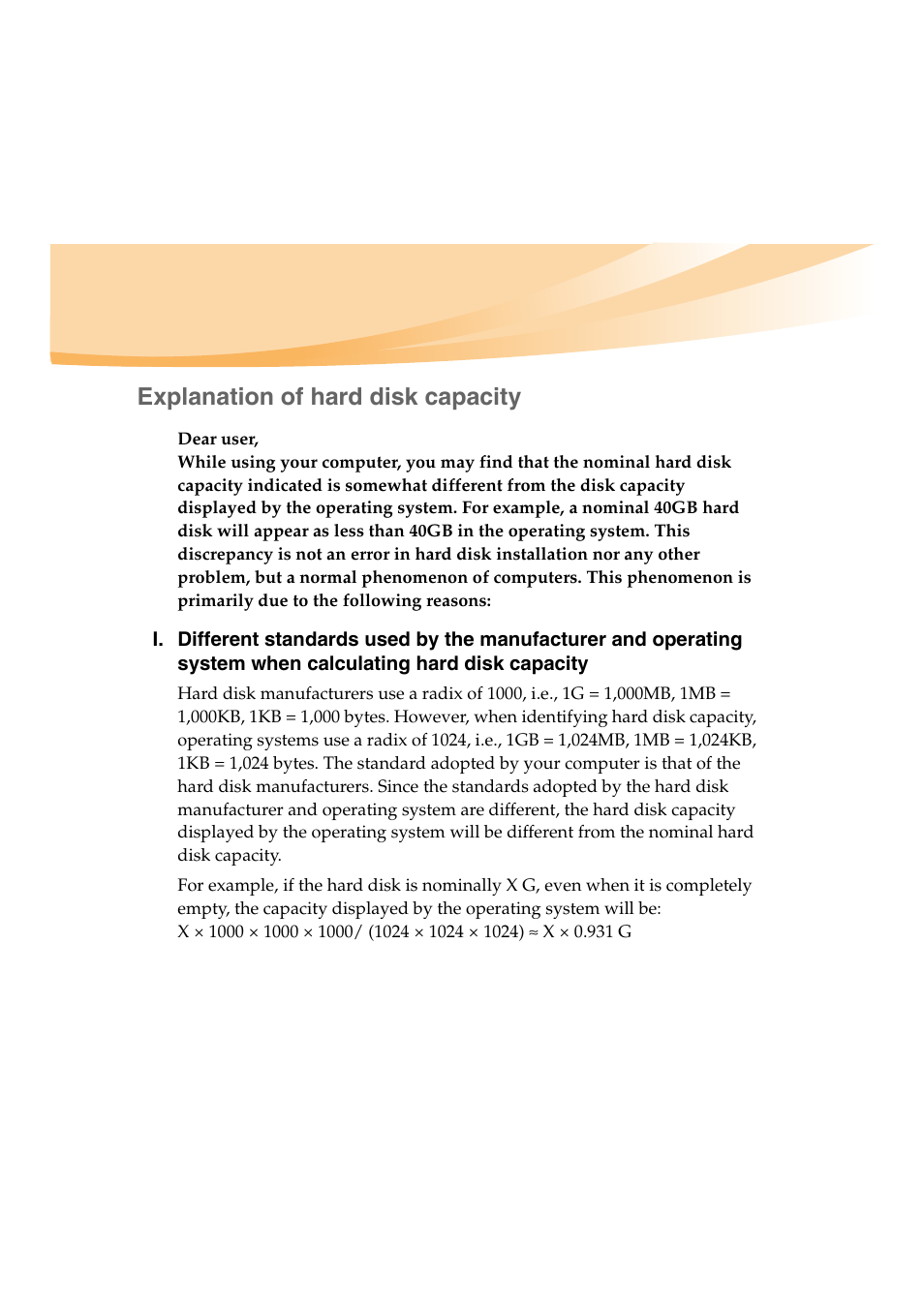 Explanation of hard disk capacity | Lenovo IdeaPad Y460 User Manual | Page 4 / 144