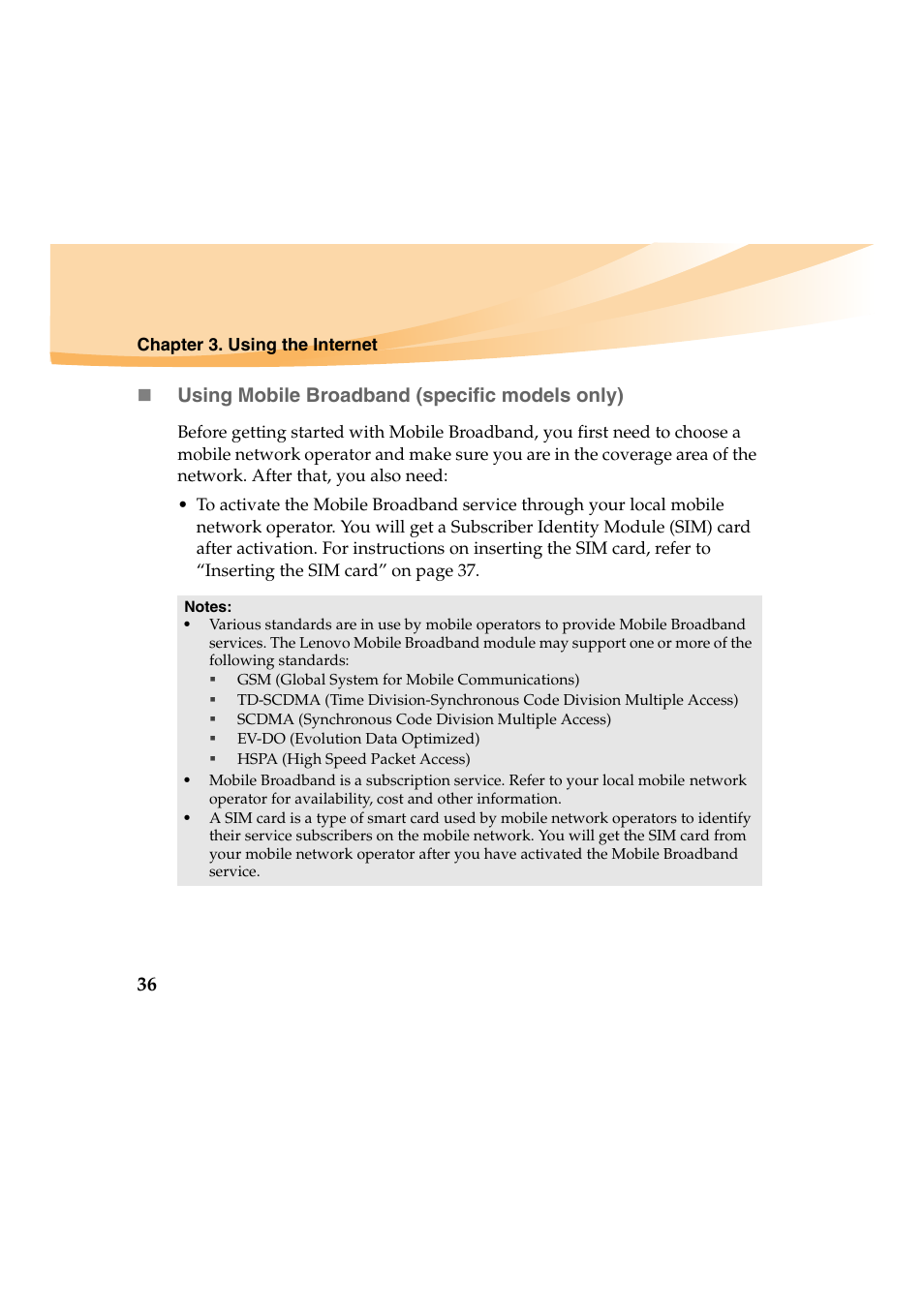 Using mobile broadband (specific models only) | Lenovo IdeaPad Y460 User Manual | Page 50 / 144