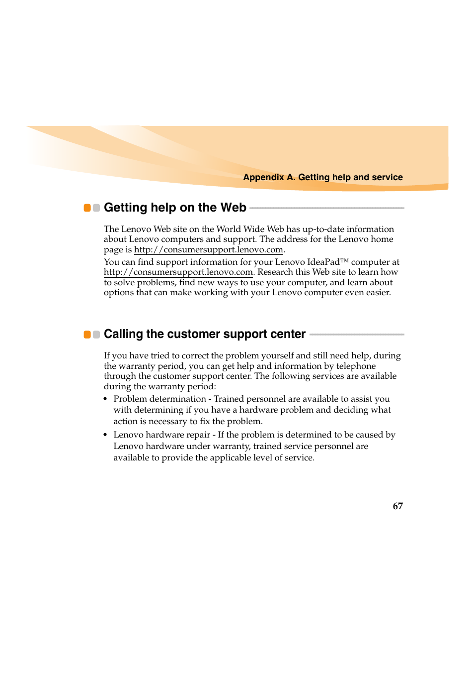 Getting help on the web, Calling the customer support center | Lenovo IdeaPad Y460 User Manual | Page 81 / 144