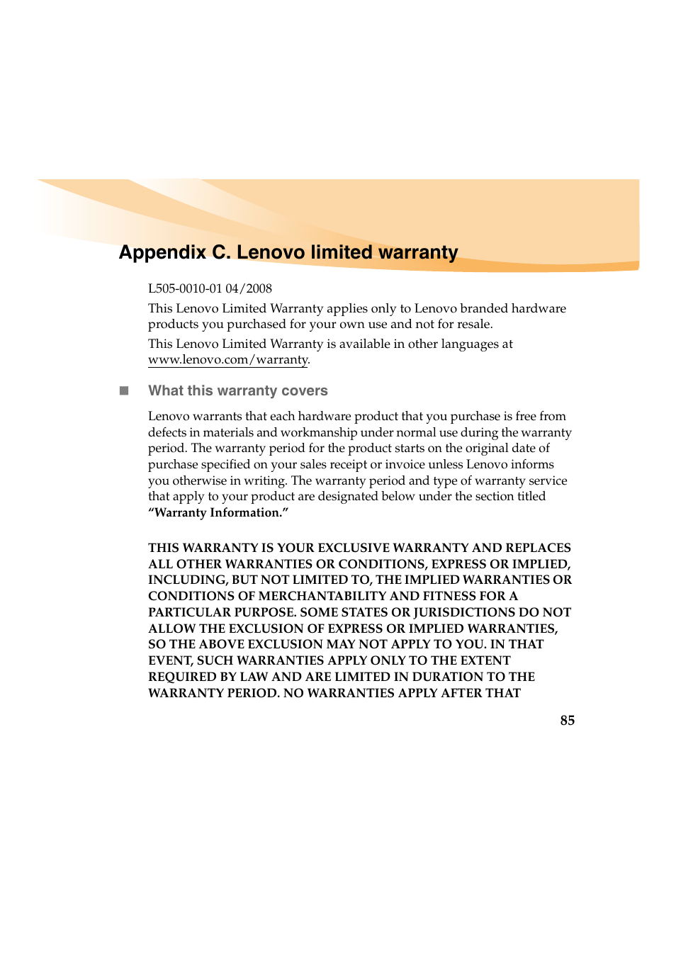 Appendix c. lenovo limited warranty | Lenovo IdeaPad Y460 User Manual | Page 99 / 144