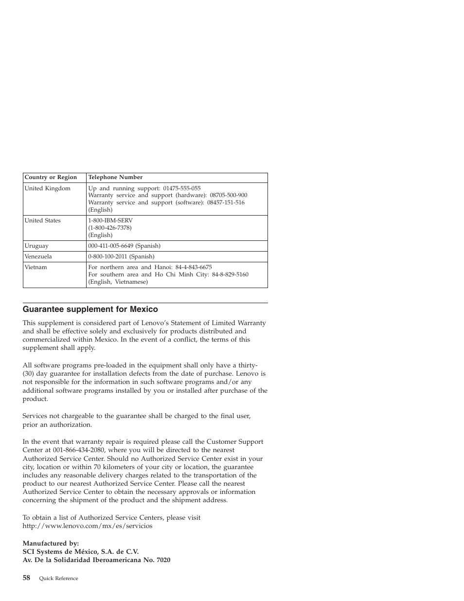 Guarantee supplement for mexico, Guarantee, Supplement | Mexico | Lenovo 3000 J User Manual | Page 76 / 90