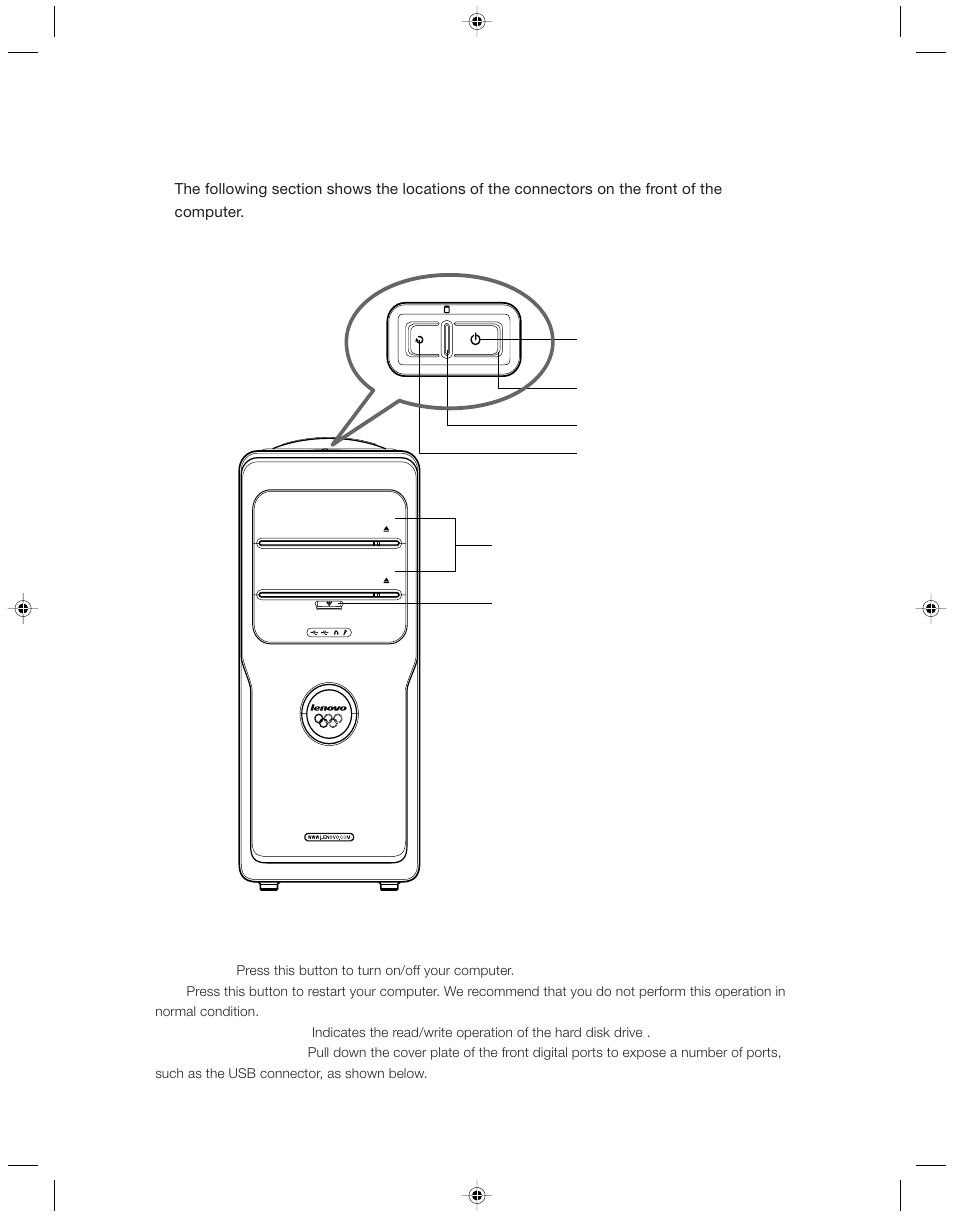 1 front view of the computer | Lenovo 3000 H Series User Manual | Page 11 / 41