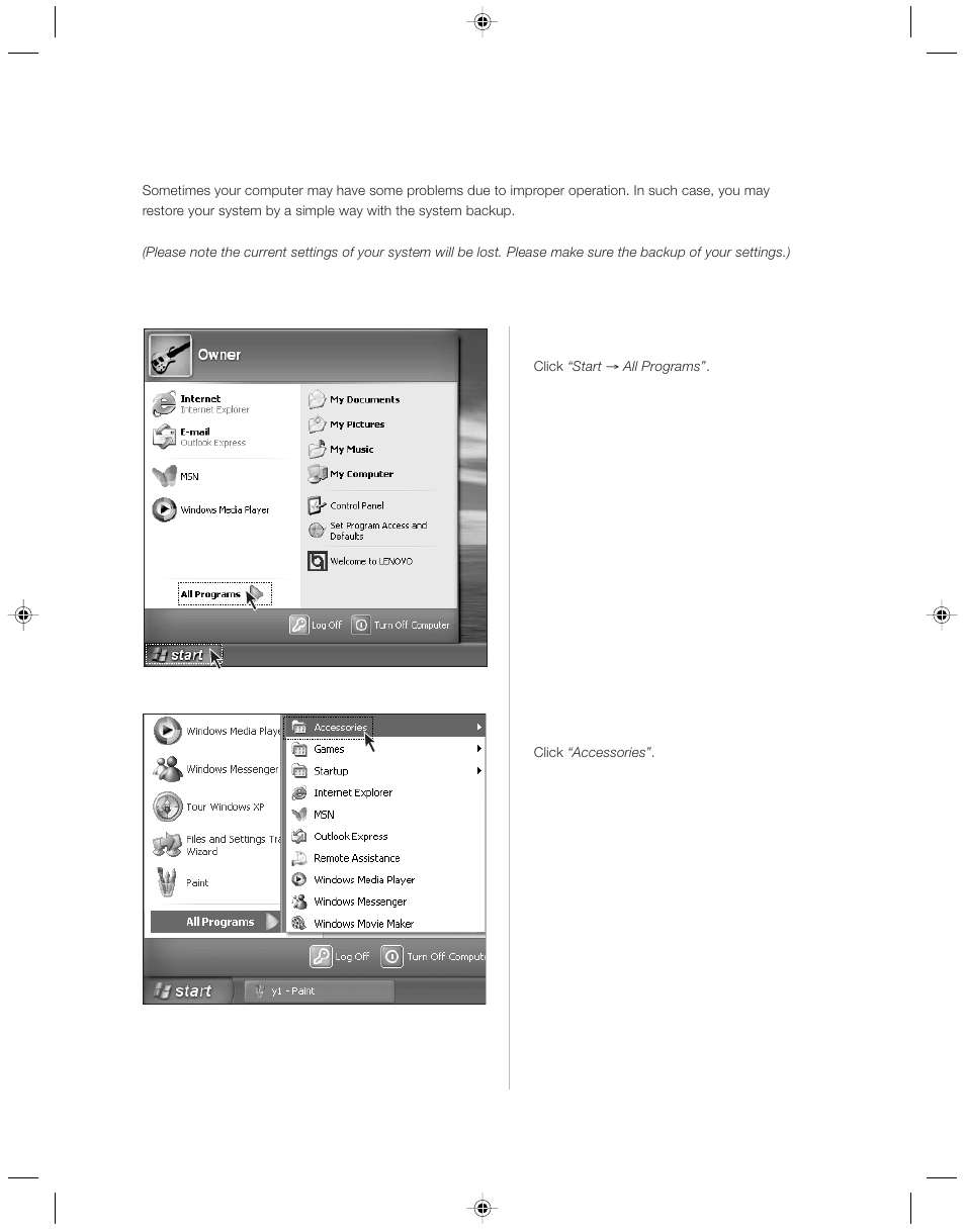 1 system restore | Lenovo 3000 H Series User Manual | Page 23 / 41