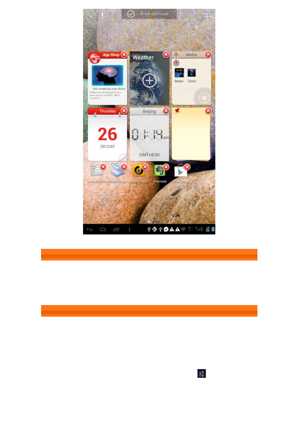 Switching home screens, Status bar | Lenovo A2107A User Manual | Page 9 / 28