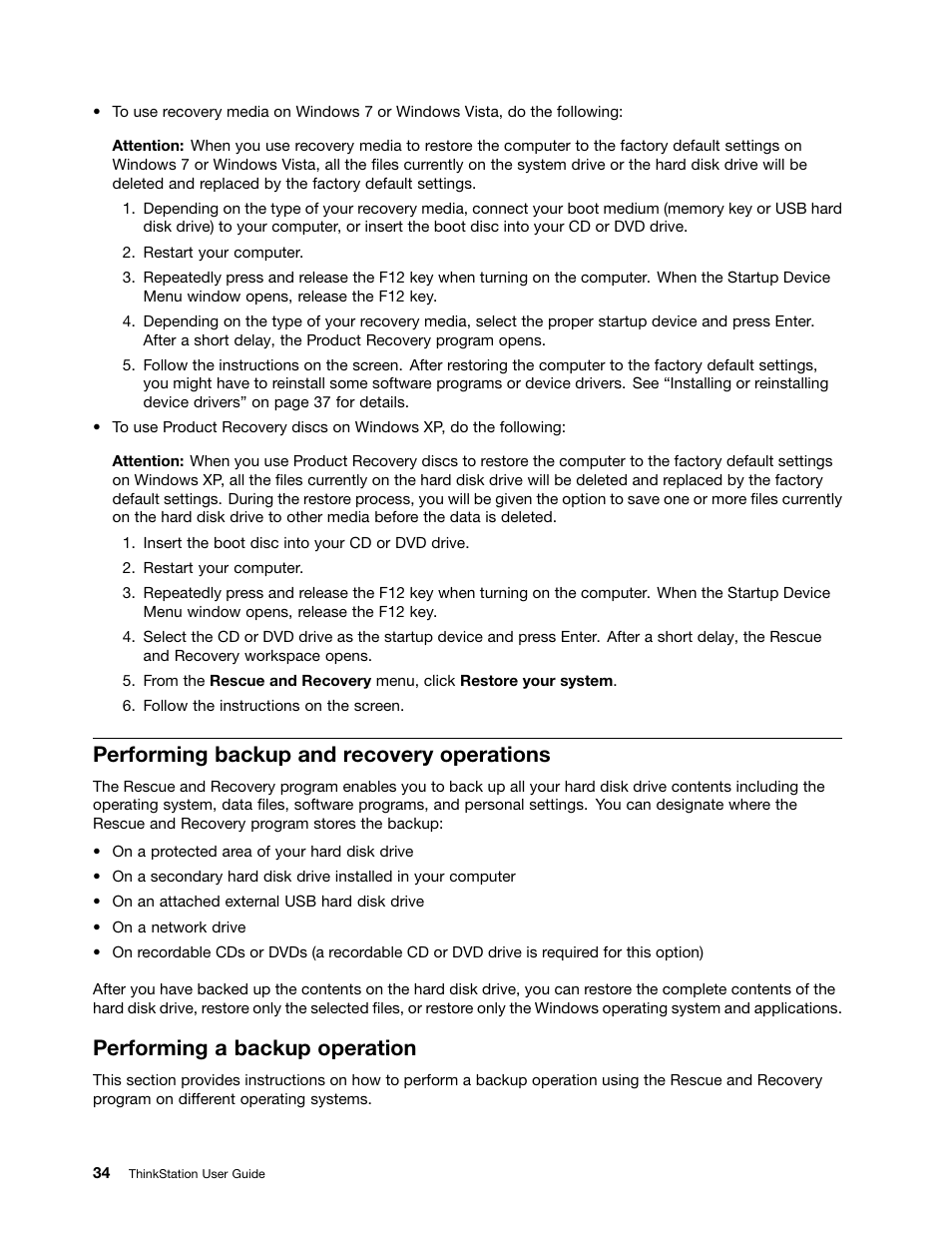 Performing backup and recovery operations, Performing a backup operation | Lenovo THINKSTATION 4105 User Manual | Page 40 / 66