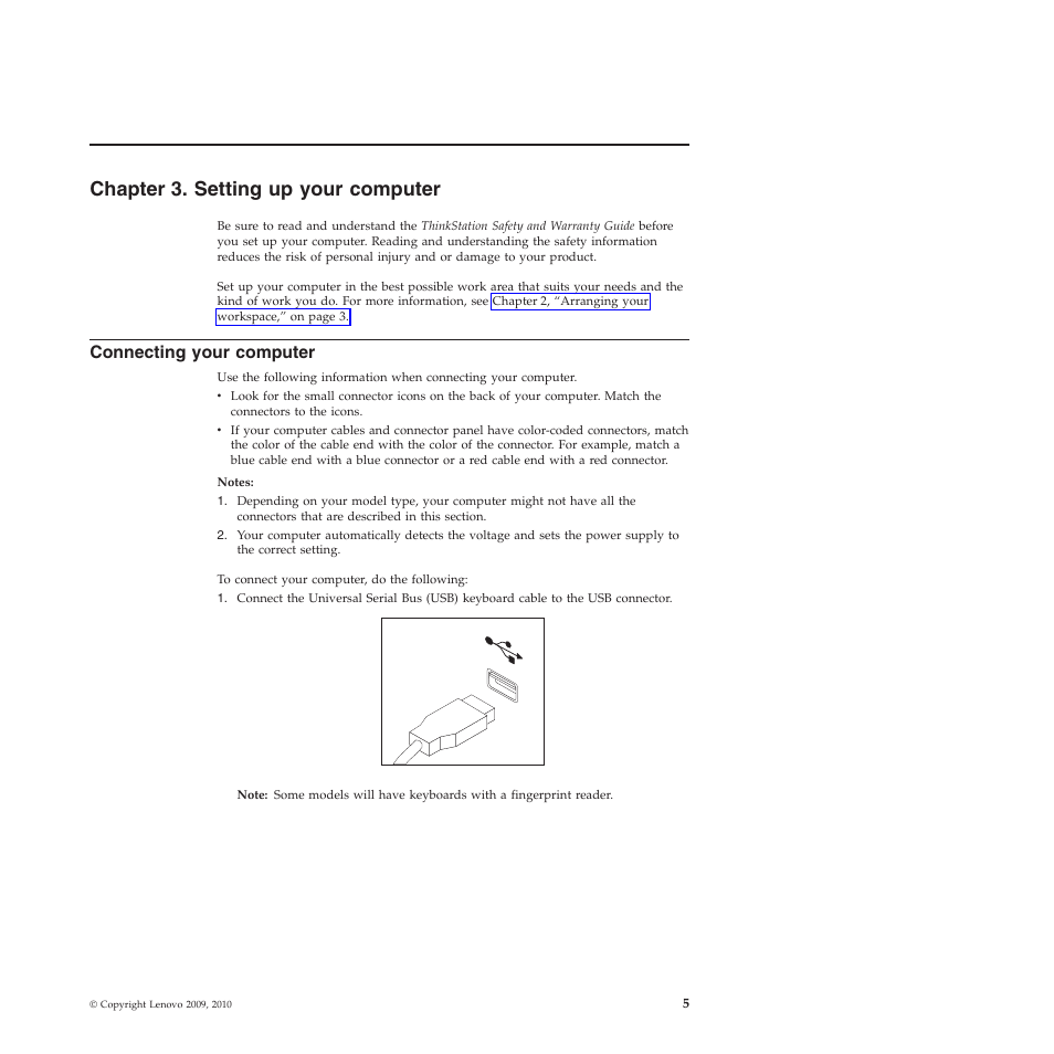 Chapter 3. setting up your computer, Connecting your computer | Lenovo THINKSTATION 4155 User Manual | Page 13 / 74