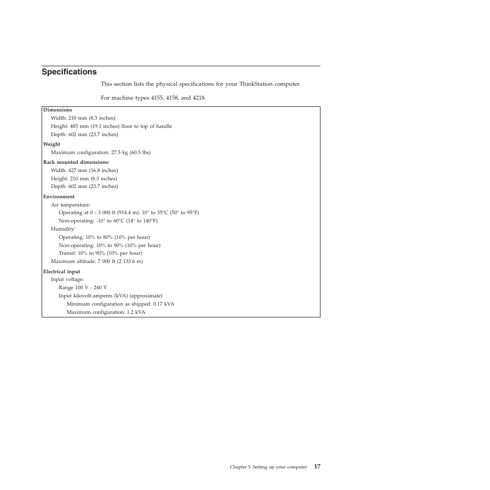 Specifications | Lenovo THINKSTATION 4155 User Manual | Page 25 / 74