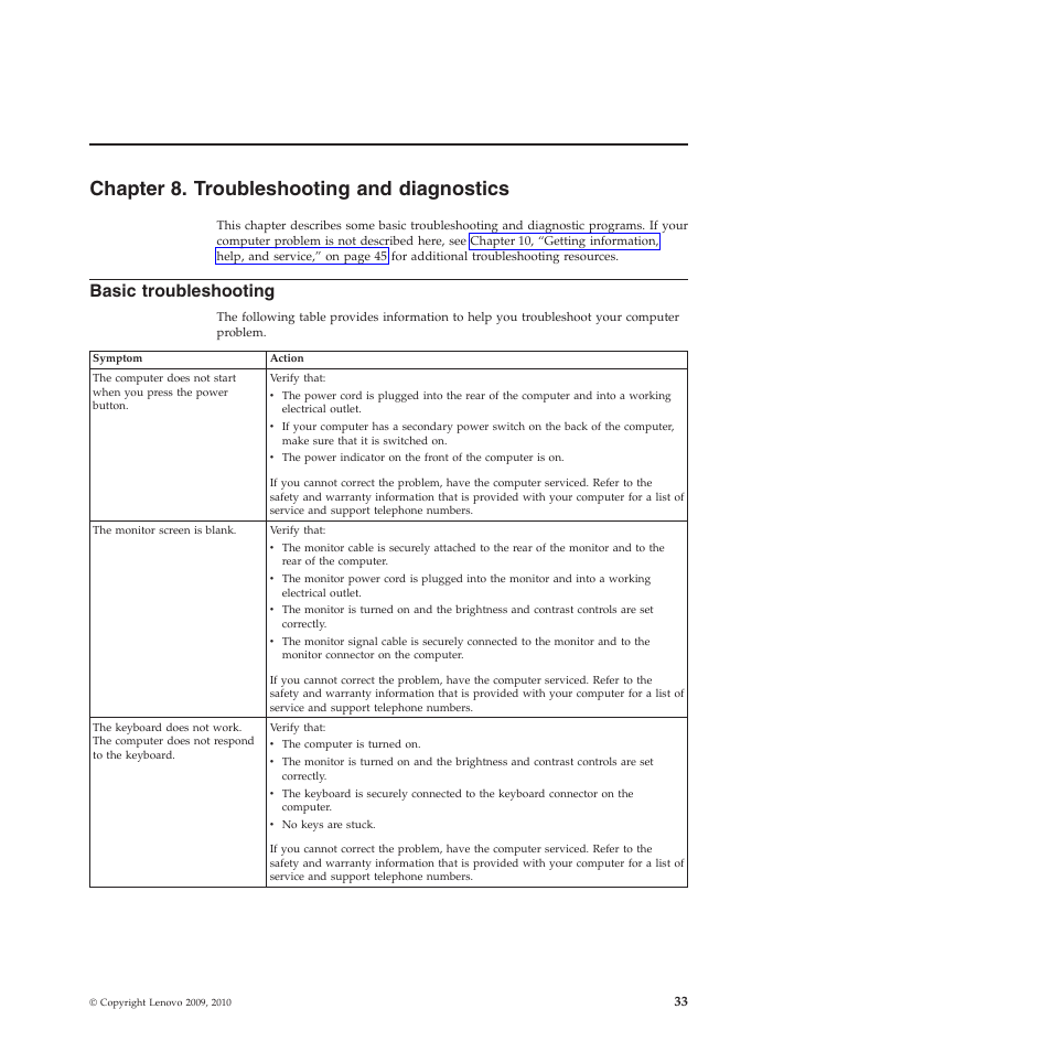 Chapter 8. troubleshooting and diagnostics, Basic troubleshooting | Lenovo THINKSTATION 4155 User Manual | Page 41 / 74