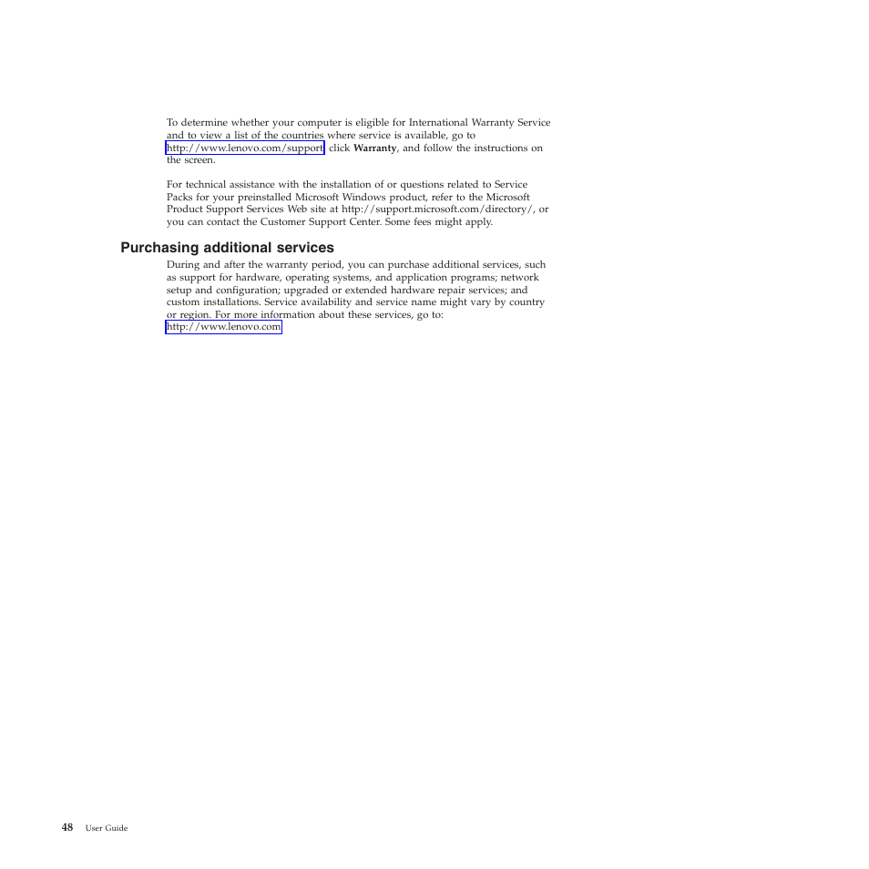 Purchasing additional services | Lenovo THINKSTATION 4155 User Manual | Page 56 / 74